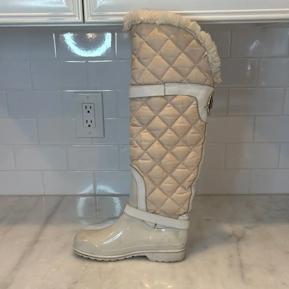 Michael Kors Boots Fulton Harness Quilted Tall Fur Lined Rainboots Winter Size 6